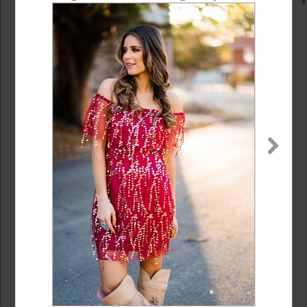 Hide the wine off the should sequined dress